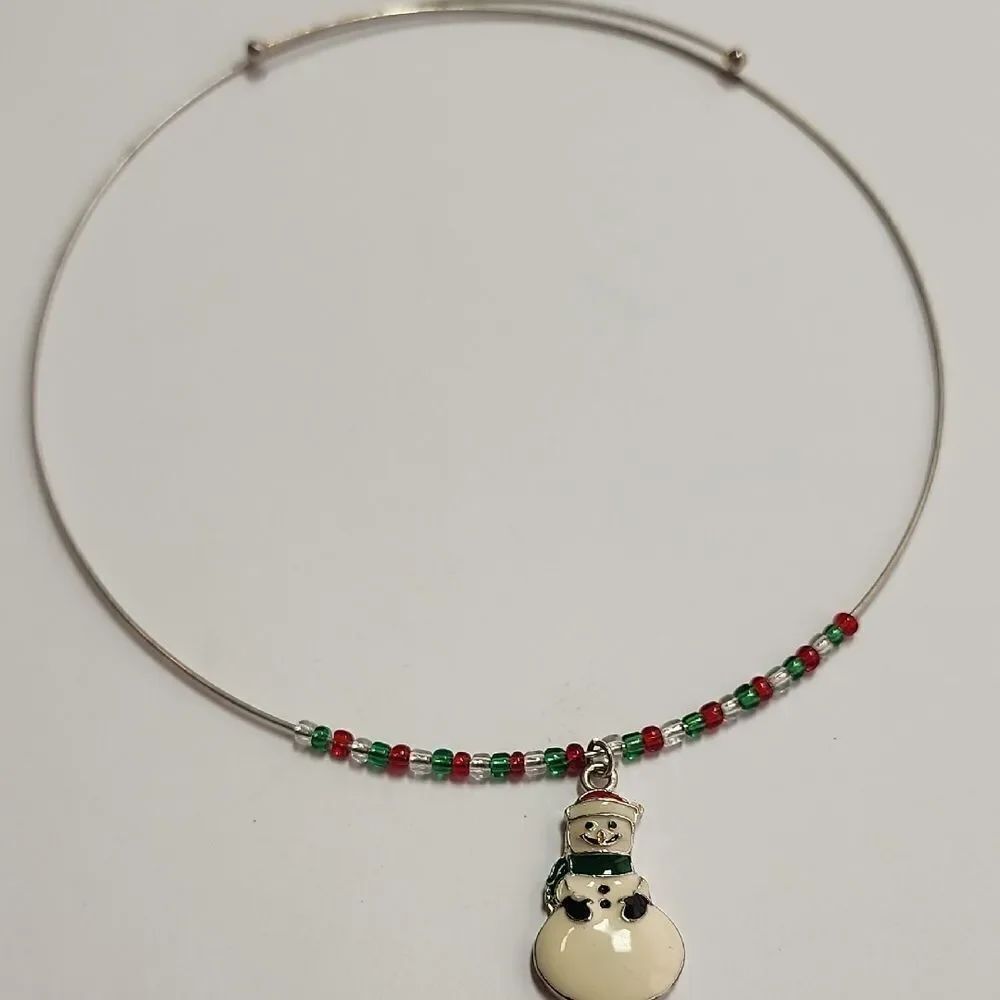 Festive Snowman Beaded Pendant Necklace
